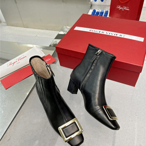 High Quality Luxury Roger Vivier Metal Square Buckle Ankle Boots – Style 98132 product detail