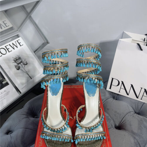 High Quality Luxury Rene Caovilla Janelle Serpentine Twine Heeled Sandals product detail