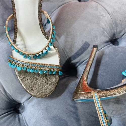 High Quality Luxury Rene Caovilla Janelle Serpentine Twine Heeled Sandals product detail