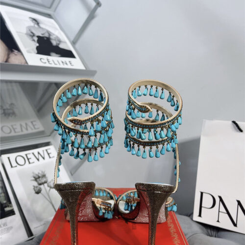 High Quality Luxury Rene Caovilla Janelle Serpentine Twine Heeled Sandals product detail