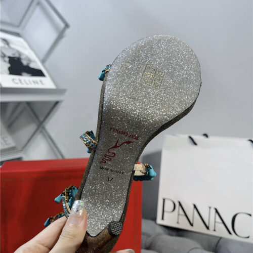 High Quality Luxury Rene Caovilla Janelle Serpentine Twine Heeled Sandals product detail
