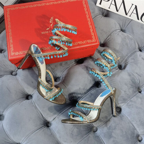 High Quality Luxury Rene Caovilla Janelle Serpentine Twine Heeled Sandals product detail