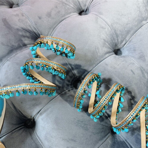 High Quality Luxury Rene Caovilla Janelle Serpentine Twine Heeled Sandals product detail