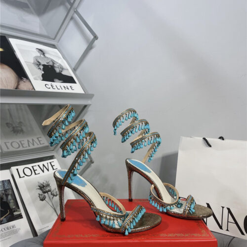 High Quality Luxury Rene Caovilla Janelle Serpentine Twine Heeled Sandals