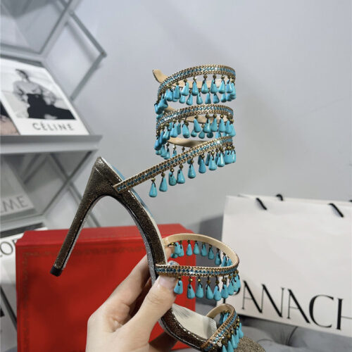 High Quality Luxury Rene Caovilla Janelle Serpentine Twine Heeled Sandals product detail
