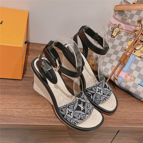 High Quality Luxury Louis Vuitton Straw Wedge Sandals – Style 30275