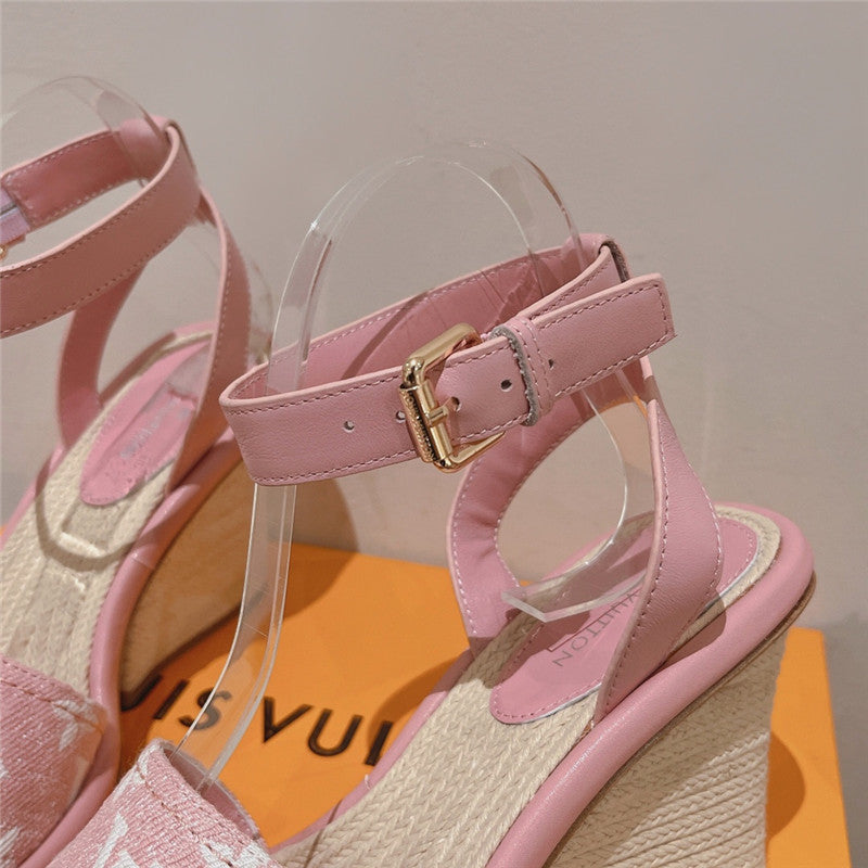 High Quality Luxury Louis Vuitton Straw Wedge Sandals product detail