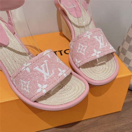 High Quality Luxury Louis Vuitton Straw Wedge Sandals product detail