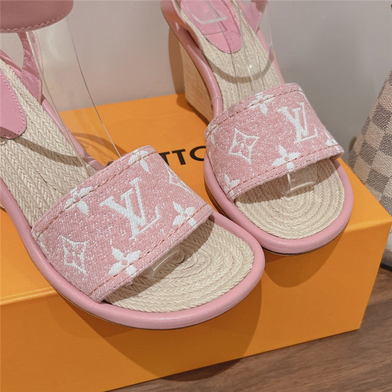 High Quality Luxury Louis Vuitton Straw Wedge Sandals product detail