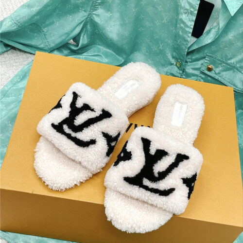 High Quality Luxury Louis Vuitton Chunky Heel Wool Slippers – Style 86947 alternate view