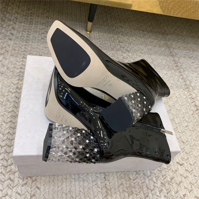 High Quality Luxury Jimmy Choo Classic Crystal Chunky Ankle Boots – Style 36439 product detail
