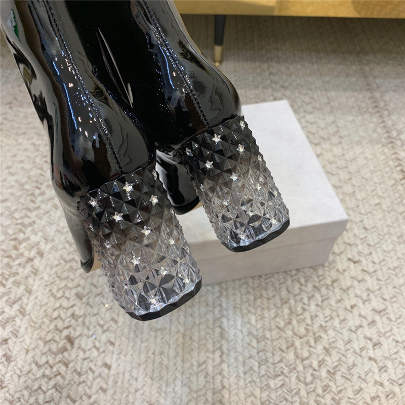 High Quality Luxury Jimmy Choo Classic Crystal Chunky Ankle Boots – Style 36439 product detail
