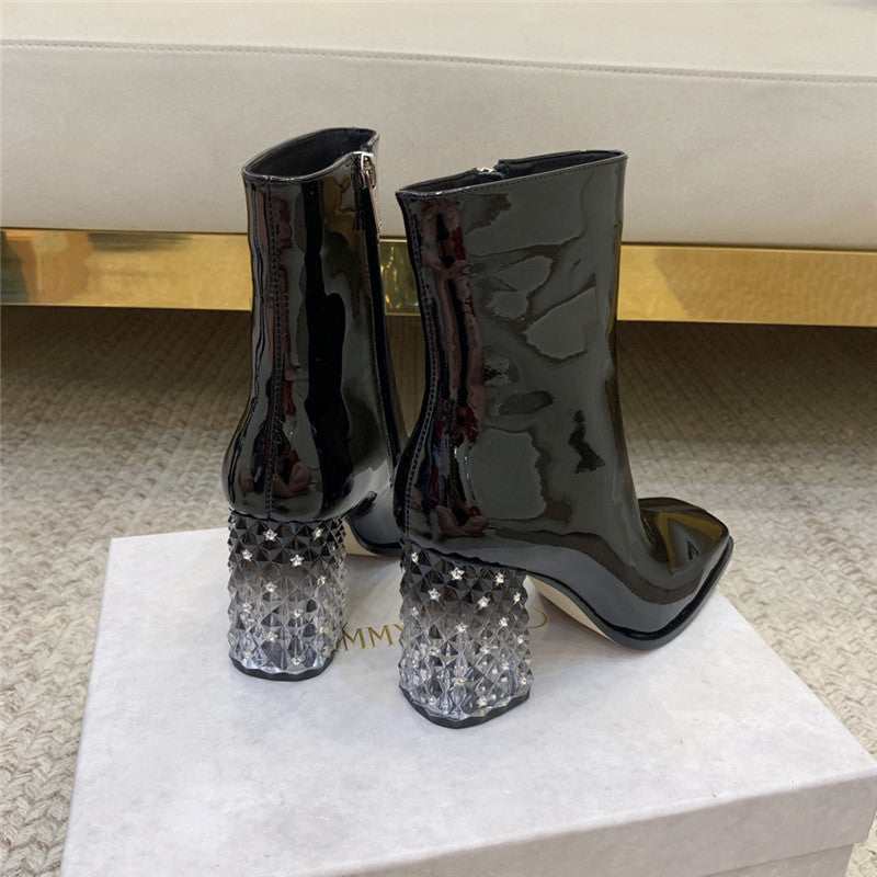 High Quality Luxury Jimmy Choo Classic Crystal Chunky Ankle Boots – Style 36439 product detail