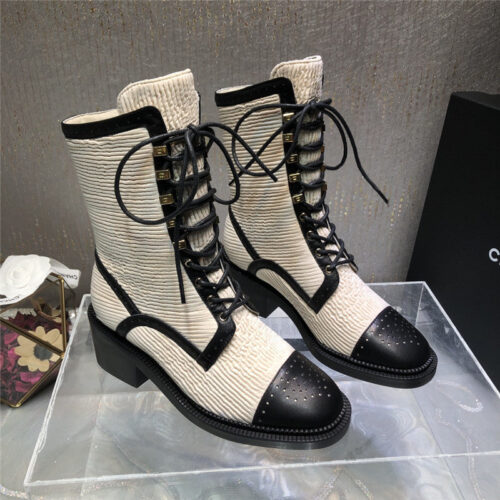High Quality Luxury Chanel Lace Up Martin Boots