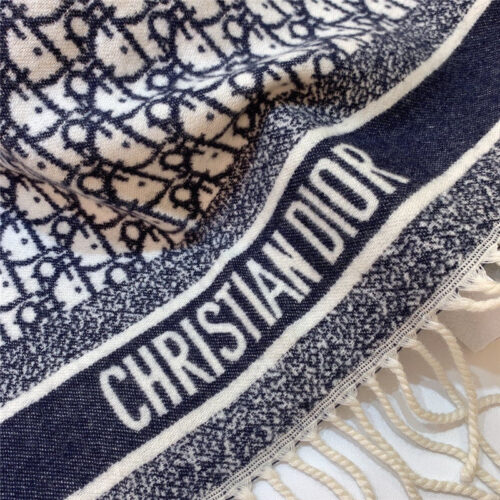 High Quality Luxury Dior Blue Cashmere Oblique Print Cape Shawl product detail