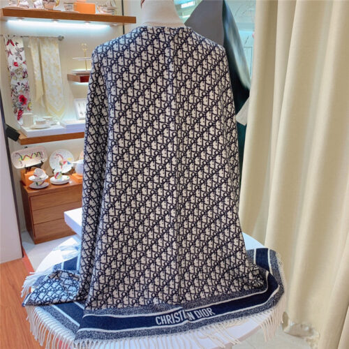 High Quality Luxury Dior Blue Cashmere Oblique Print Cape Shawl alternate view