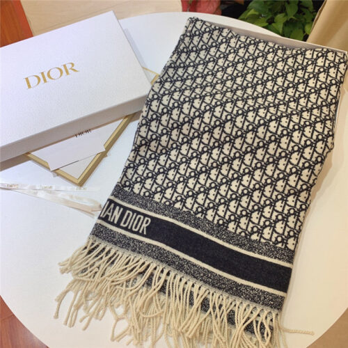 High Quality Luxury Dior Blue Cashmere Oblique Print Cape Shawl product detail