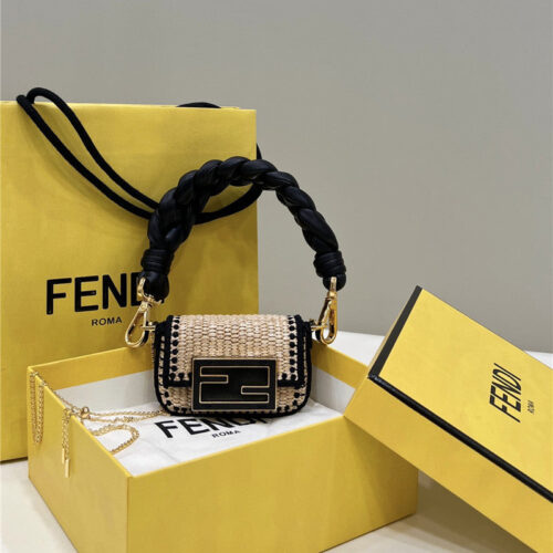 High Quality Luxury Fendi Nano Baguette Raffia Charm Mini Bag alternate view