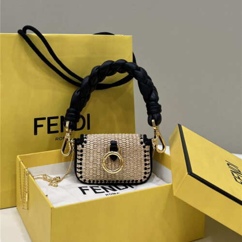 High Quality Luxury Fendi Nano Baguette Raffia Charm Mini Bag