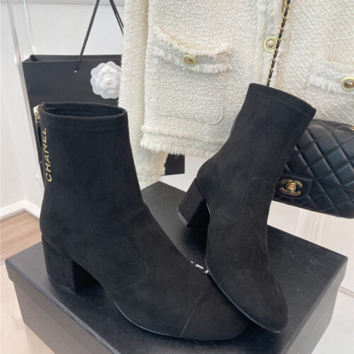 High Quality Luxury Chanel Classic Chunky Heel Stretch Ankle Boots – Style 48326