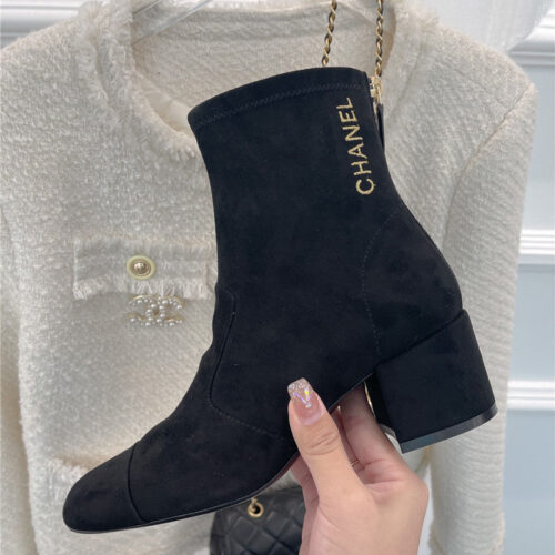 High Quality Luxury Chanel Classic Chunky Heel Stretch Ankle Boots – Style 48326 product detail