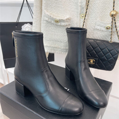 High Quality Luxury Chanel Classic Chunky Heel Stretch Ankle Boots