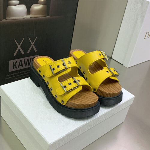 High Quality Luxury Dior Platform Studs Cd Letter Logo Belt Buckle Slippers