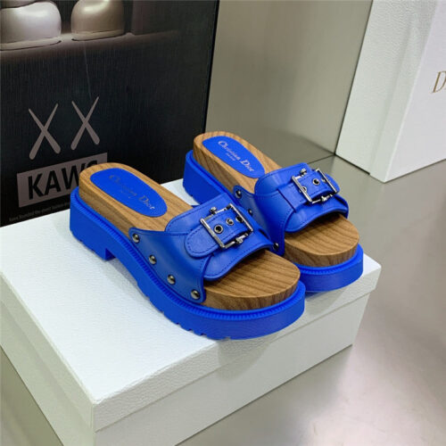 High Quality Luxury Dior Platform Studs Cd Letter Logo Belt Buckle Slippers – Style 81190