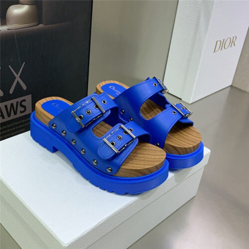 High Quality Luxury Dior Platform Studs Cd Letter Logo Belt Buckle Slippers – Style 87974