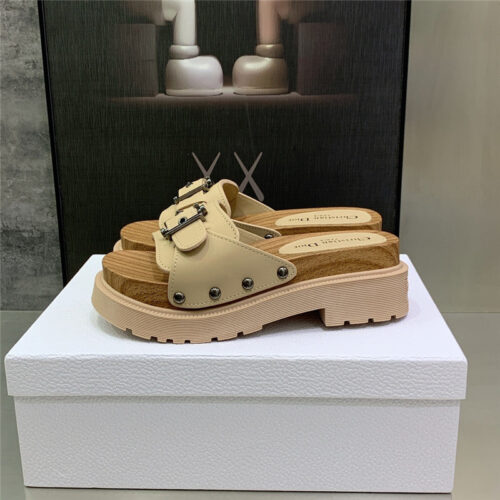 High Quality Luxury Dior Platform Studs Cd Letter Logo Belt Buckle Slippers – Style 68774 product detail