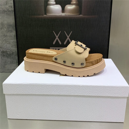 High Quality Luxury Dior Platform Studs Cd Letter Logo Belt Buckle Slippers – Style 68774 product detail