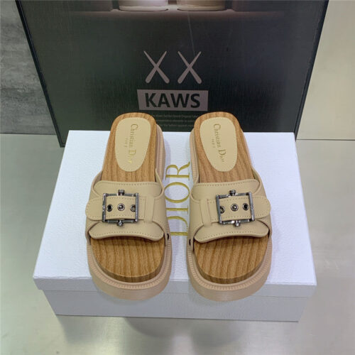 High Quality Luxury Dior Platform Studs Cd Letter Logo Belt Buckle Slippers – Style 68774 alternate view