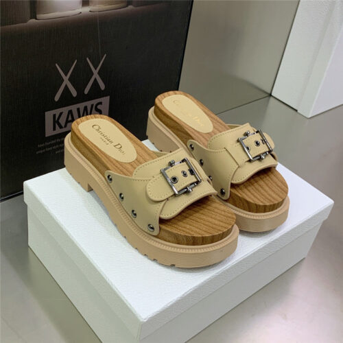 High Quality Luxury Dior Platform Studs Cd Letter Logo Belt Buckle Slippers – Style 68774