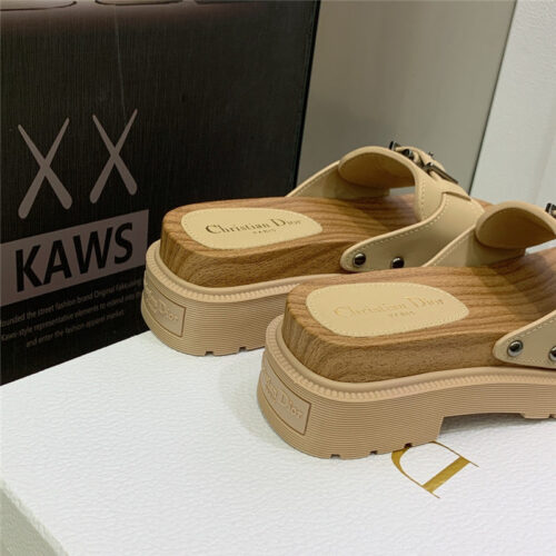 High Quality Luxury Dior Platform Studs Cd Letter Logo Belt Buckle Slippers – Style 68774 product detail