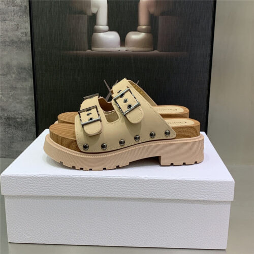 High Quality Luxury Dior Platform Studs Cd Letter Logo Belt Buckle Slippers – Style 85734 product detail