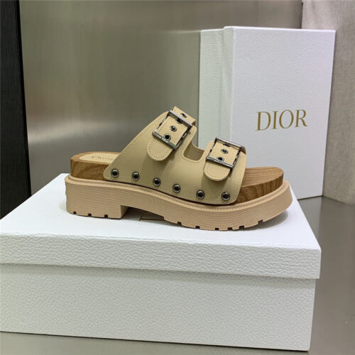 High Quality Luxury Dior Platform Studs Cd Letter Logo Belt Buckle Slippers – Style 85734 product detail