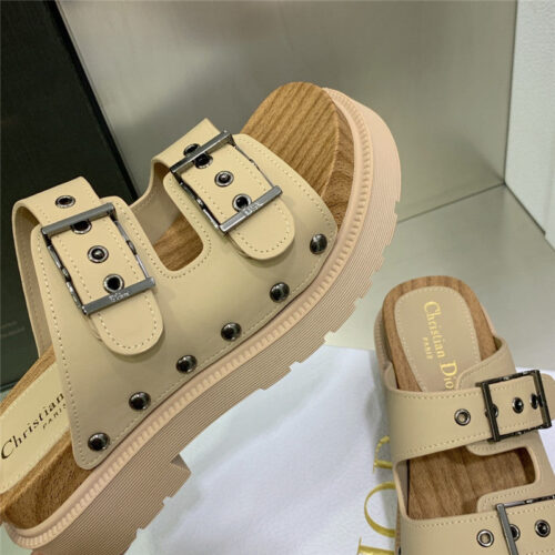 High Quality Luxury Dior Platform Studs Cd Letter Logo Belt Buckle Slippers – Style 85734 product detail