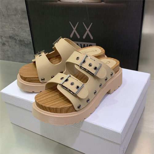 High Quality Luxury Dior Platform Studs Cd Letter Logo Belt Buckle Slippers – Style 85734 product detail