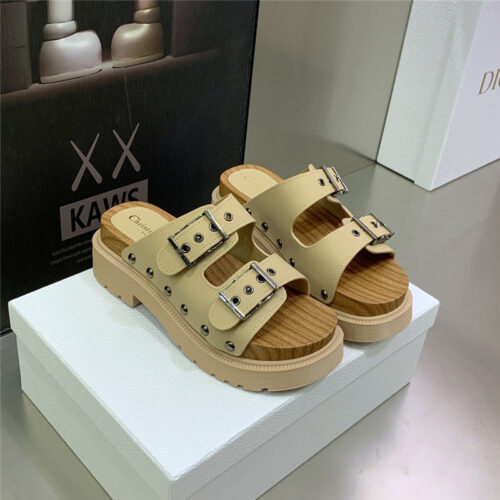 High Quality Luxury Dior Platform Studs Cd Letter Logo Belt Buckle Slippers – Style 85734 alternate view