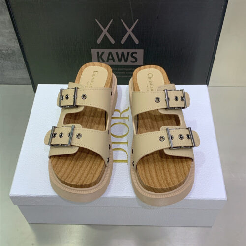 High Quality Luxury Dior Platform Studs Cd Letter Logo Belt Buckle Slippers – Style 85734