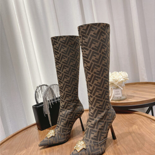 High Quality Luxury Versace Fendace FF Jacquard Boots – Style 13139 product detail