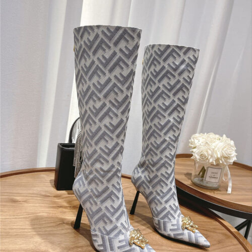High Quality Luxury Versace Fendace FF Jacquard Boots