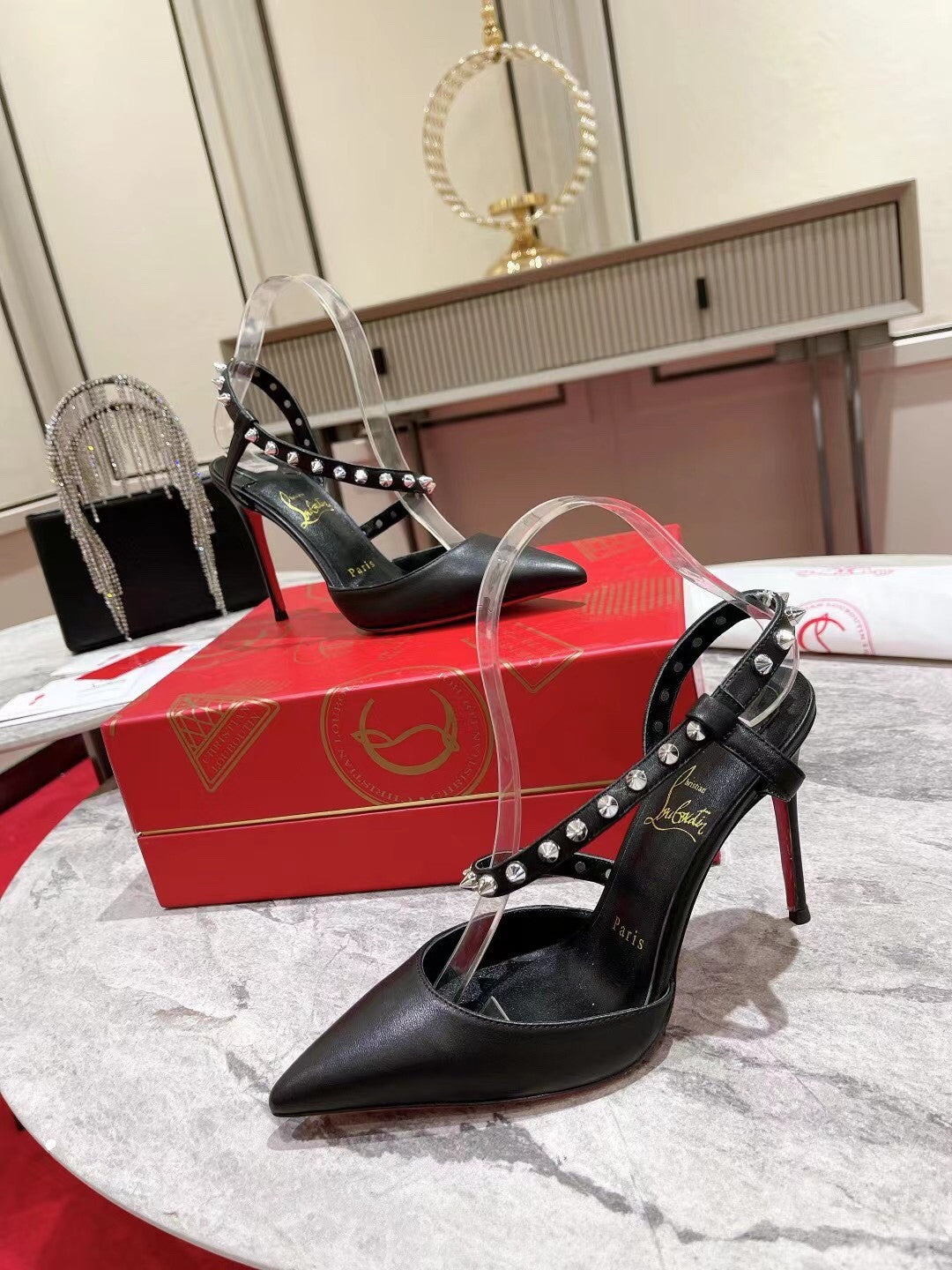 High Quality Luxury Christian Louboutin Lace Stud Sandals – Style 49108 product detail