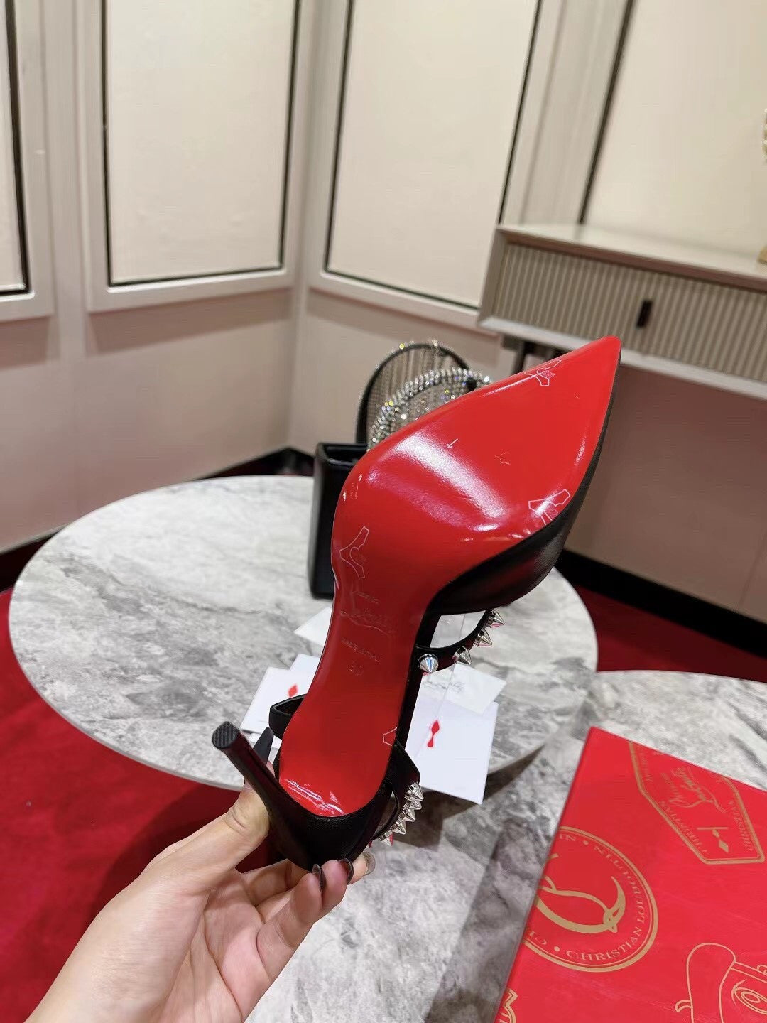 High Quality Luxury Christian Louboutin Lace Stud Sandals – Style 49108 product detail