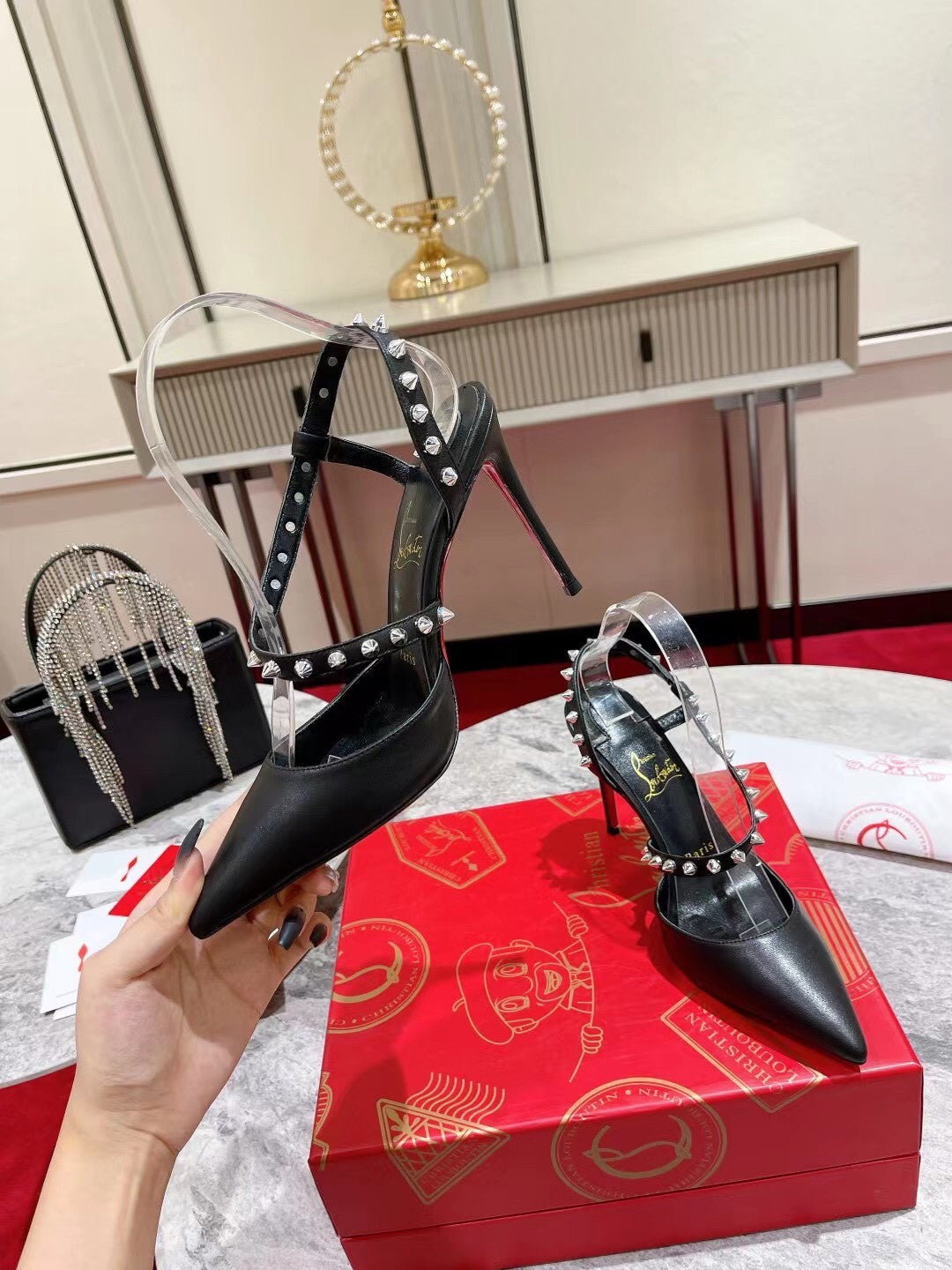 High Quality Luxury Christian Louboutin Lace Stud Sandals – Style 49108 product detail