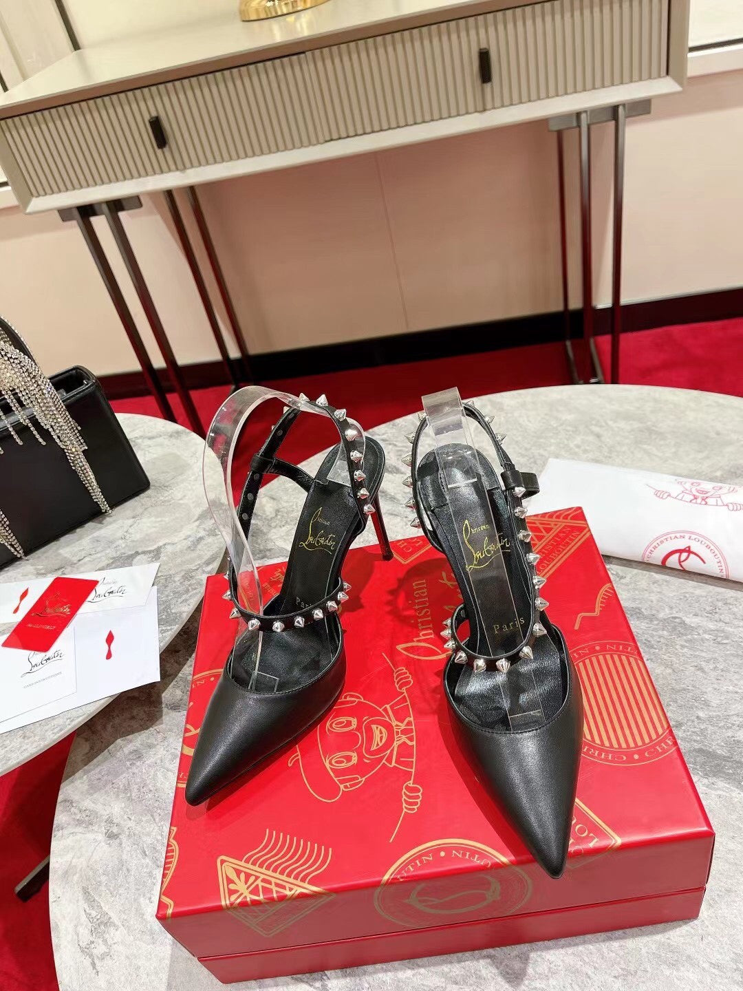 High Quality Luxury Christian Louboutin Lace Stud Sandals – Style 49108 product detail