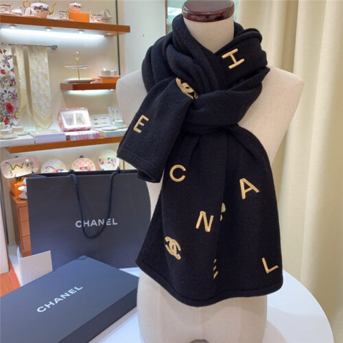 High Quality Luxury Chanel Logo Print Cashmere Scarf