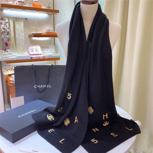 High Quality Luxury Chanel Logo Print Cashmere Scarf alternate view