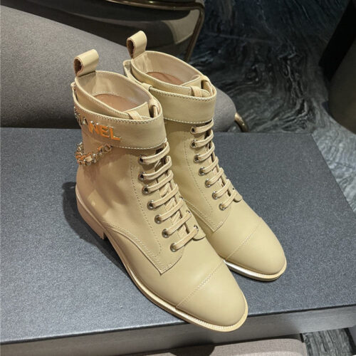 High Quality Luxury Chanel Chain Lace Up Ankle Boots alternate view