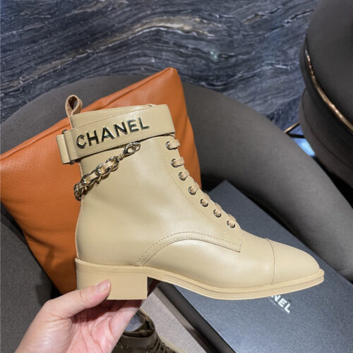 High Quality Luxury Chanel Chain Lace Up Ankle Boots product detail